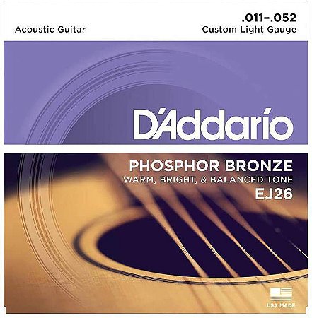 Encordoamento D'Addario EJ26 Violão Aço Phosphor Bronze 11-52