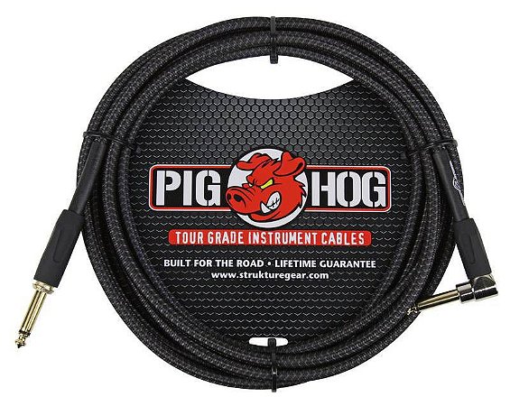 Cabo Pig Hog Black Woven para Instrumento 3 metros, Plug L