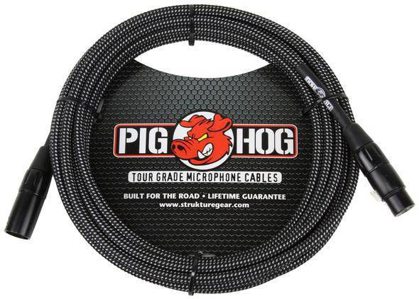 Cabo Pig Hog Woven para Microfone 6 metros Preto/Branco, XLR