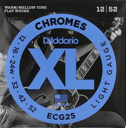 Encordoamento D'Addario ECG25 Chromes Flatwound Guitarra 12-52