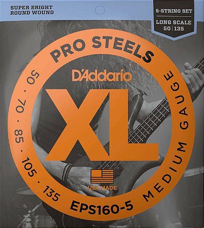 Encordoamento D'Addario EPS160-5 Pro Steels Baixo 5 Cordas 50-135