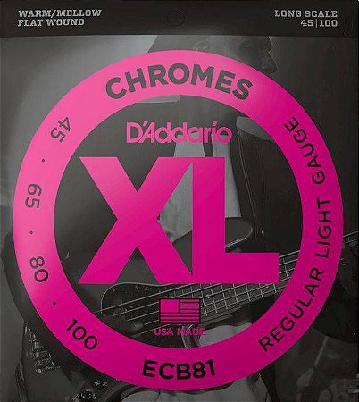 Encordoamento D'Addario ECB81 Flatwound Baixo 4 Cordas Chromes 45-100