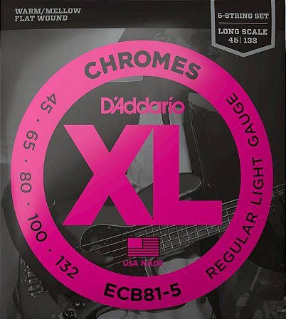 Encordoamento D'Addario ECB81-5 Flatwound Baixo 5 Cordas Chromes 45-132