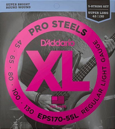 Encordoamento D'Addario EPS170-5SL Pro Steels Baixo 5 Cordas 45-130 Super Longa