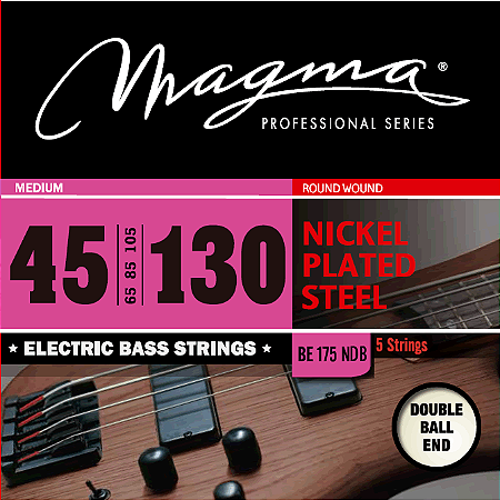 Encordoamento Magma BE175NDB Double Ball End Baixo 5 Cordas 45-130, Aço Inox