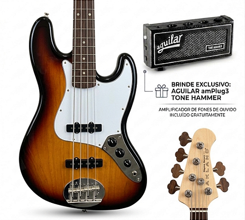 Baixo Lakland Skyline 44-60 PMX Custom – Sunburst com Preamp Trickfish J-Core + Aguilar AmPlug3