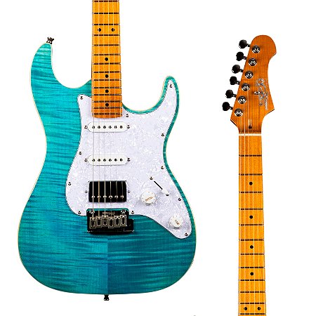 Guitarra Jet JS-450 OBL Ocean Blue – Basswood, Flamed Maple Top, Braço e Escala Roasted Maple, HSS, Tremolo