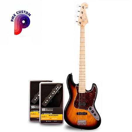 Baixo SX Jazz Bass 4 Cordas em Ash - Sunburst c/ Escudo Tortoise - PMX Custom (Captação Seymour Duncan)