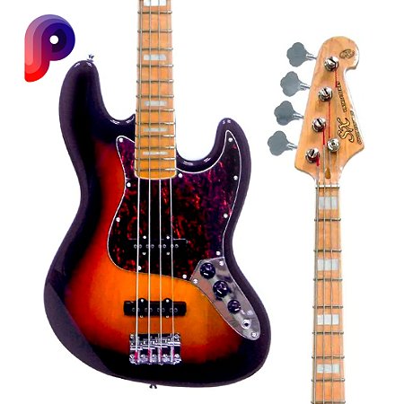 Baixo SX Jazz Bass 4 Cordas em Ash - Sunburst c/ Escudo Tortoise - PMX Custom (Captação Seymour Duncan)