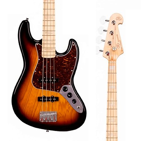 Baixo SX Jazz Bass 4 Cordas em Ash - Sunburst c/ Escudo Tortoise