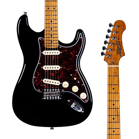 Guitarra Jet JS-300 BK – Basswood, Braço Roasted Maple, SSS, Tremolo