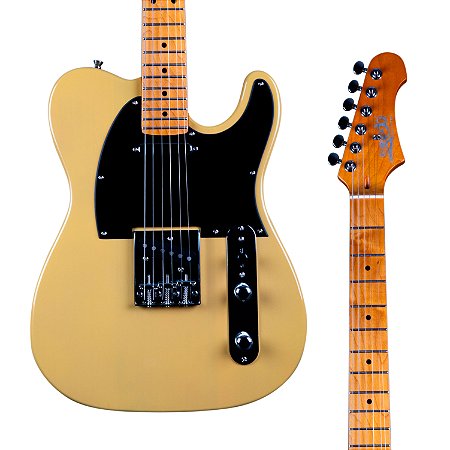 Guitarra Jet Tele Buterscotch SS, Corpo em Basswood, Braço e Escala em Roasted Maple