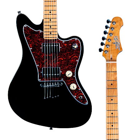 Guitarra Jet JJ-350 BK Black - Basswood, Braço Roasted Maple, Offset