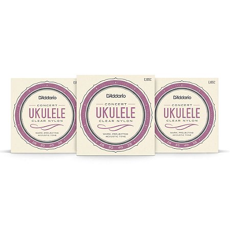 Kit com 3 - Encordoamento D’Addario EJ65C Ukulele Concert (28-32-40-28)