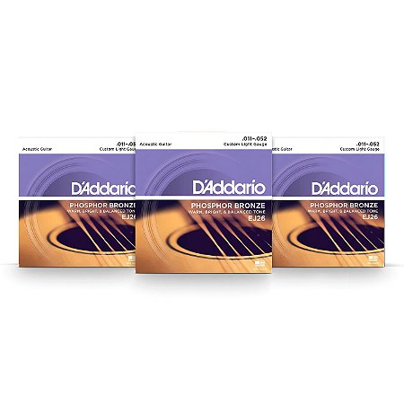Kit c/ 3 Encordoamentos D'Addario EJ26 Violão Aço Phosphor Bronze 11-52