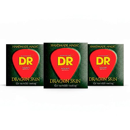 Kit c/ 3 Encordoamentos DR Strings Dragon Skin Violão 11-50 Bronze