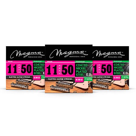 Kit c/ 3 Encordoamentos Magma ED Revestida Guitarra 11-50 M