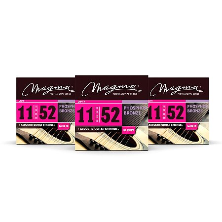 Kit c/ 3 Encordoamentos Magma GA130PB-12 Violão Aço 12 Cordas 11-52 Phosphor Bronze