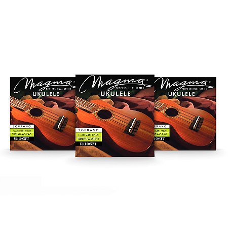 Kit c/ 3 Encordoamentos Magma Ukulele Soprano Fluorescente A-D-F#-B