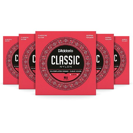 Kit com 5 - Encordoamentos D’Addario EJ27N Violão Nylon Transparente – Tensão Normal