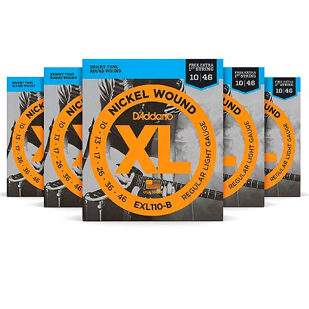 Kit com 5 - Encordoamentos D’Addario EXL110-B Guitarra 10–46 + Corda Extra