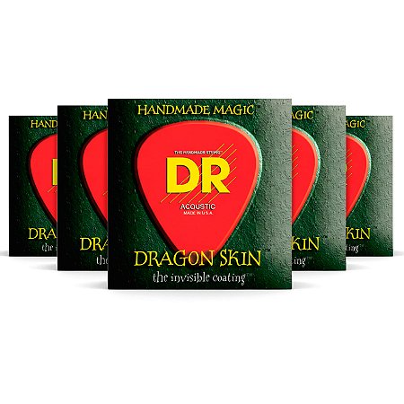 Kit com 5 - Encordoamentos DR Strings Dragon Skin Violão Aço 11–50 Phosphor Bronze
