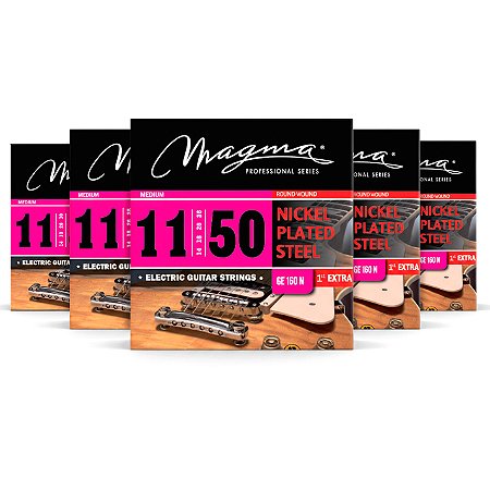 Kit c/ 5 Encordoamentos Magma GE160N Guitarra 11-50 Níquel