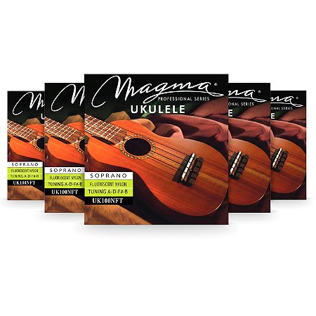 Kit c/ 5 Encordoamentos Magma Ukulele Soprano Fluorescente A-D-F#-B