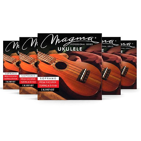 Kit c/ 5 Encordoamentos Magma Ukulele Soprano Nylon Preto A-D-F#-B