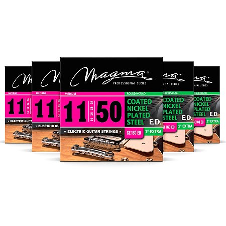 Kit c/ 5 Encordoamentos Magma E.D. Revestida Guitarra 11-50