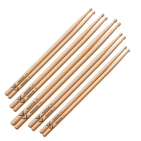 Kit c/ 5 pares - Baqueta Vater American Hickory Drumsticks - Manhattan 7A - Wood Tip