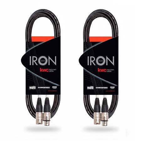 Kit c/ 2 - Cabo KWC Iron Std Microfone XLR Neutrik Fêmea/Macho 3 mts