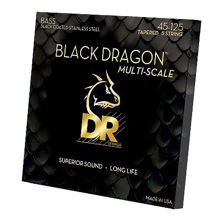 Encordoamento DR Strings Black Dragon Baixo 5 Cordas Multi-Scale Coated Aço 45-125