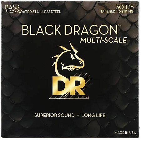 Encordoamento DR Strings Black Dragon Baixo 6 Cordas Multi-Scale Coated Aço 30-125