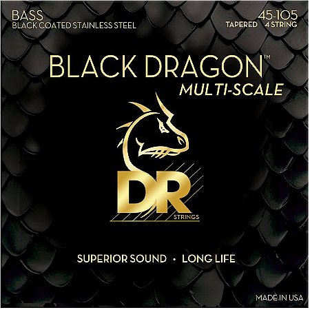Encordoamento DR Strings Black Dragon Baixo Multi-Scale Coated Aço 45-105