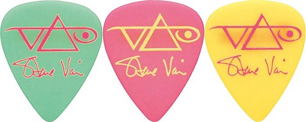 Kit 3 Palhetas Ibanez Steve Vai Signature 1.0 mm – Green/Pink/Yellow Assortment
