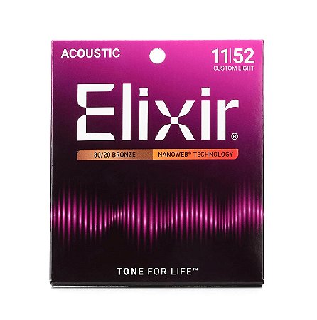 Elixir Strings 11027 Nanoweb 80/20 Bronze .011–.052 Custom Light