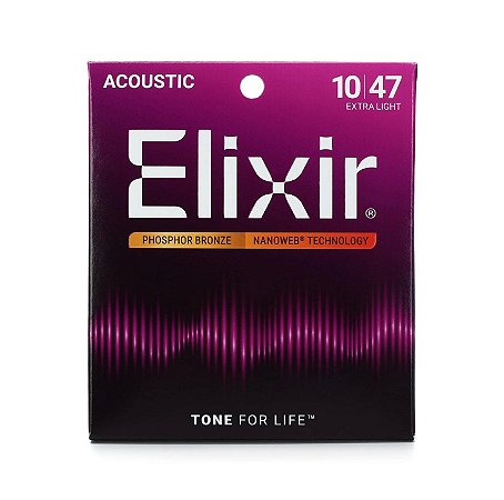 Corda Elixir Nanoweb 010 Extra Light Phosphor Bronze para Violão Aço
