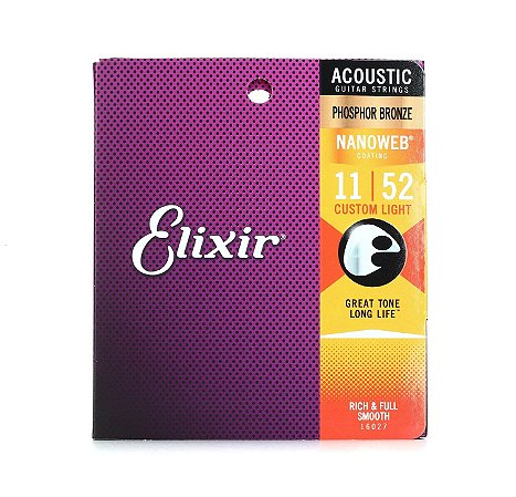 Corda Elixir Nanoweb 011 Custom Light Phosphor Bronze para Violão Aço