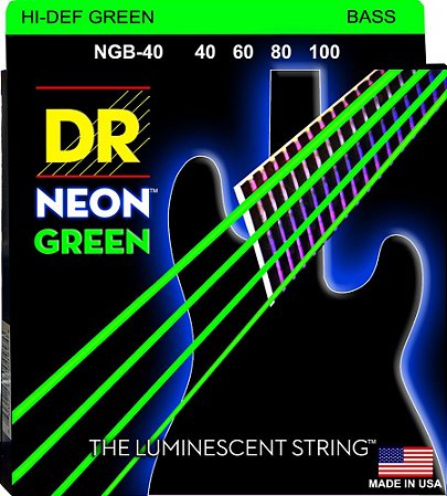 Encordoamento DR Strings NEON Green Baixo 4 Cordas 40-100 - Standard Scale