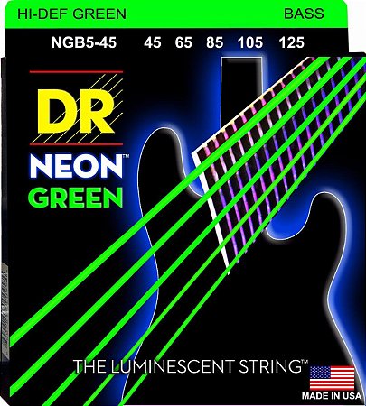 EM BREVE: Encordoamento DR Strings NEON Green Baixo 5 Cordas 45-125 - Standard Scale