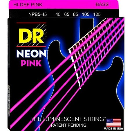 Encordoamento DR Strings NEON Pink Baixo 5 Cordas 45-125 - Standard Scale