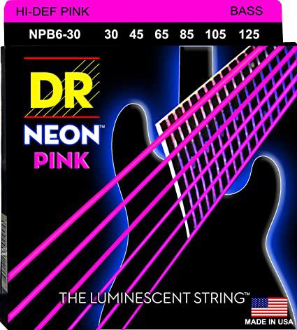 Encordoamento DR Strings NEON Pink Baixo 6 Cordas 30-125