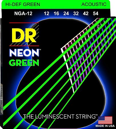 EM BREVE: Encordoamento DR Strings NEON Green Violão 12-54 Verde