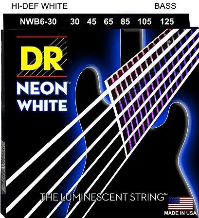 EM BREVE: Encordoamento DR Strings NEON White Baixo 6 Cordas 30-125 - Standard Scale