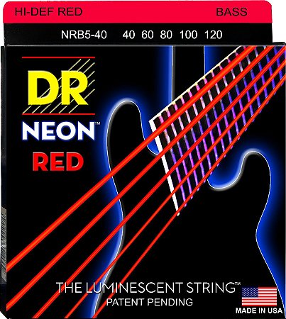 Encordoamento DR Strings NEON Red Baixo 5 Cordas 40-120 - Standard Scale