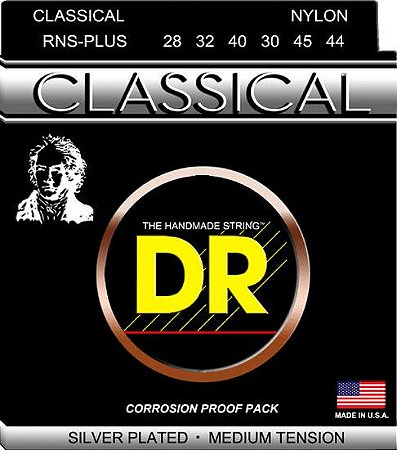 EM BREVE: Encordoamento DR Strings RNS Plus Classical Nylon, Violão, Banhado A Prata, 28-44