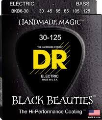 Encordoamento DR Strings Black Beauties, Baixo 6 Cordas 30-125, Níquel, K3 Coated, Preta, Standard Scale