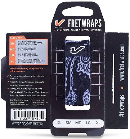 Abafador De Cordas Fretwraps Individual Médio Black Bandana, Com Velcro Ajustável