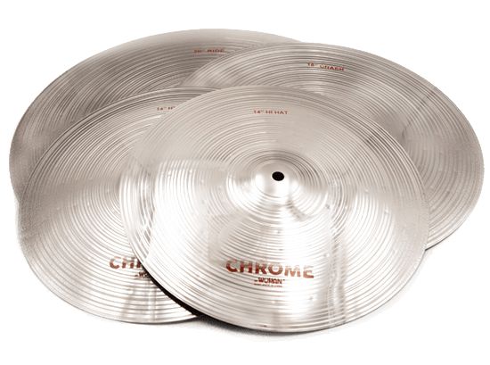 Kit de Pratos Wuhan Chrome Pack Hi-Hat 14, Crash 16, Ride 20